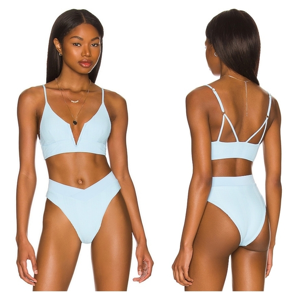 l*space Other - L*Space Siren Top Court Bottoms Bikini Set Pointelle Ribbed Sky Blue